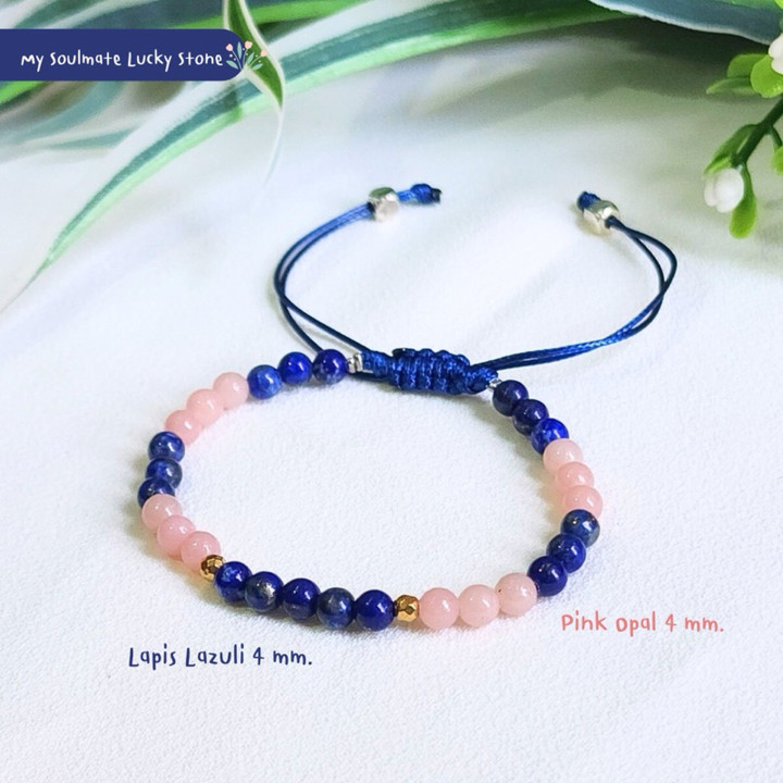 Pulsera de lapislázuli y ópalo rosa para el amor, el éxito y el estudio.