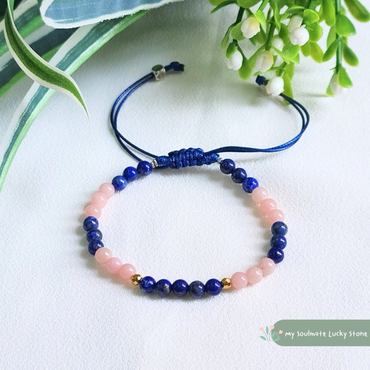 Pulsera de lapislázuli y ópalo rosa para el amor, el éxito y el estudio.