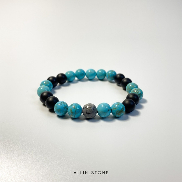 Turquoise and Black Onyx Snowflake Bracelet | Protection and Luck