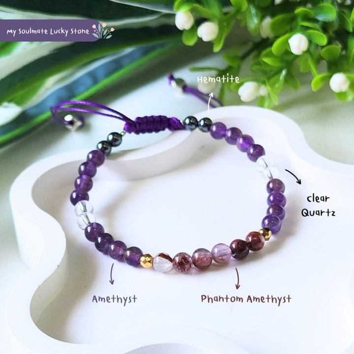 Amethyst & Clear Quartz Bracelet: Charm, Focus & Creativity