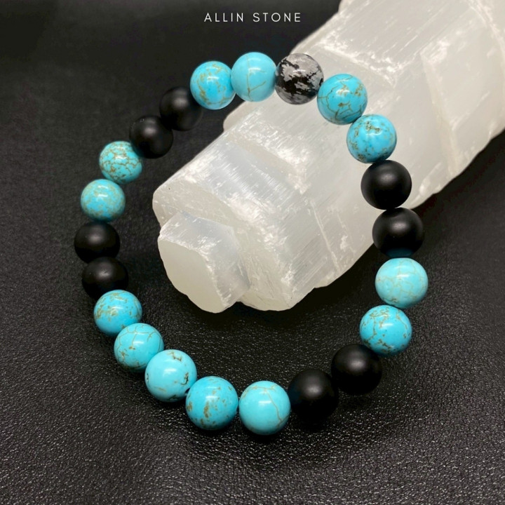 Turquoise and Black Onyx Snowflake Bracelet | Protection and Luck