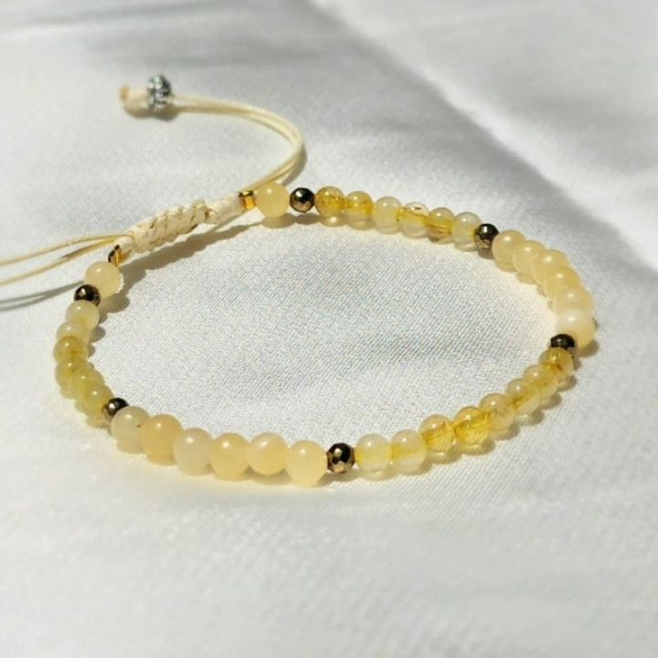 Rutilated Quartz & Honey Jade Bracelet: Wealth, Success & Compassion