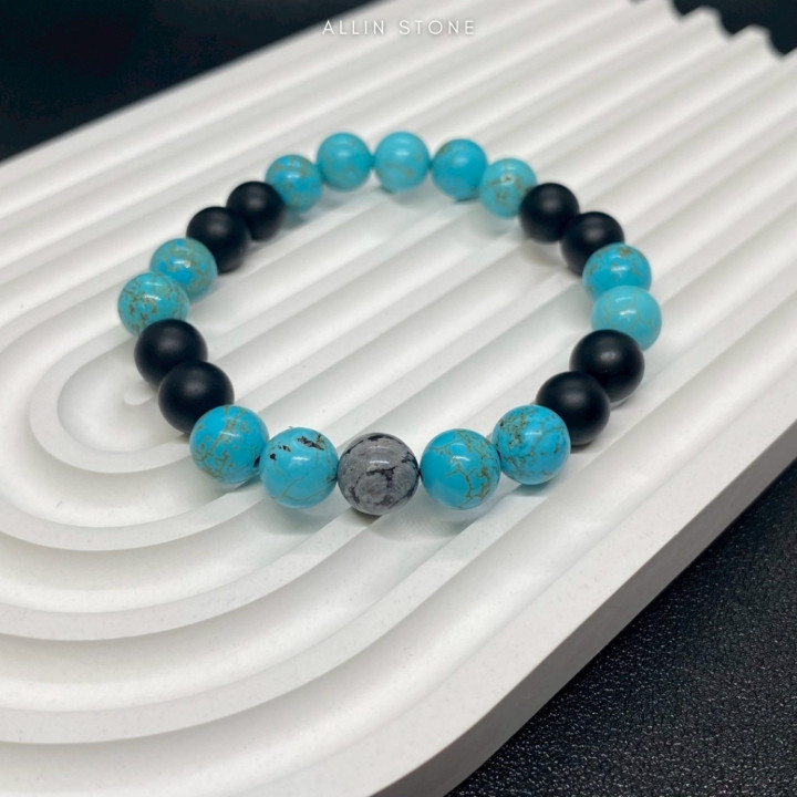 Turquoise and Black Onyx Snowflake Bracelet | Protection and Luck