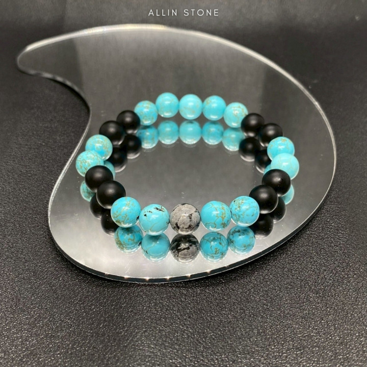 Turquoise and Black Onyx Snowflake Bracelet | Protection and Luck
