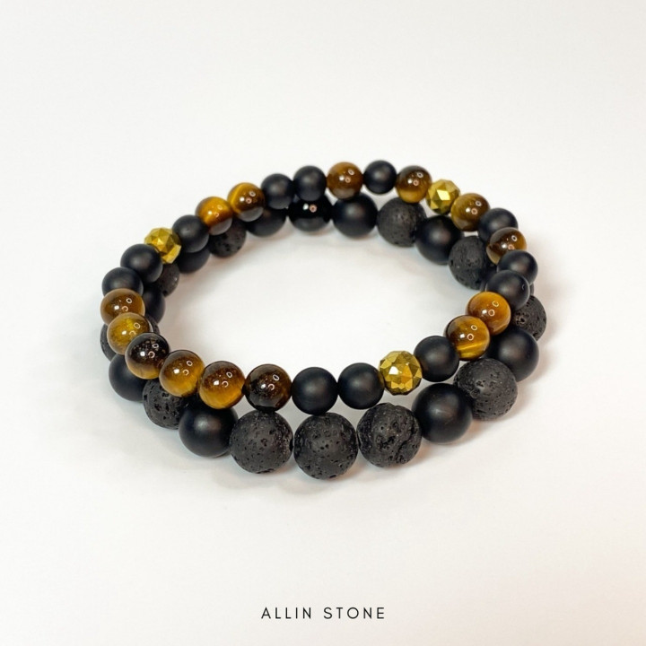 Tiger's Eye and Lava Stone Bracelet for Financial Success