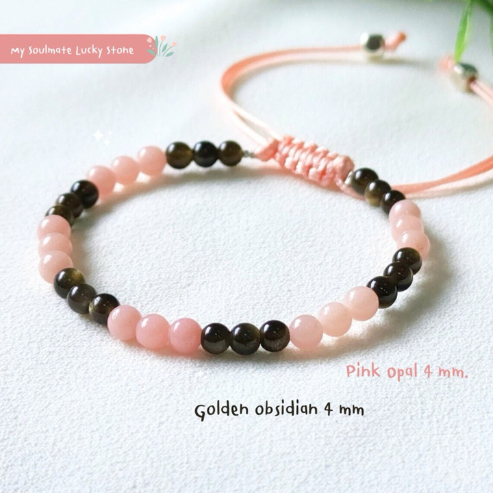 Pink Opal & Obsidian Bracelet: Love, Luck & Protection