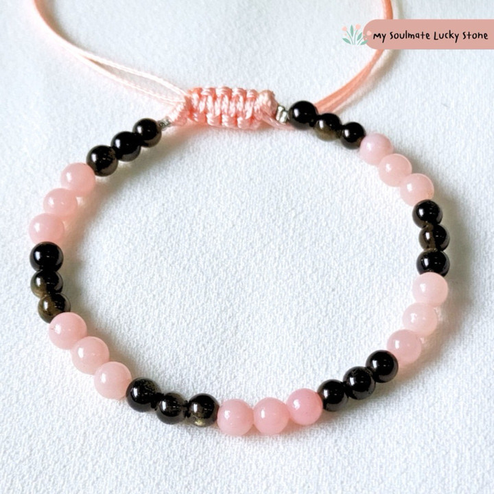 Pink Opal & Obsidian Bracelet: Love, Luck & Protection