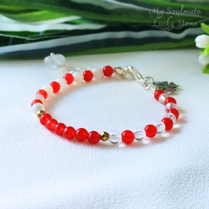 Pulsera de rubí rojo y nácar | Amor, éxito y buena fortuna