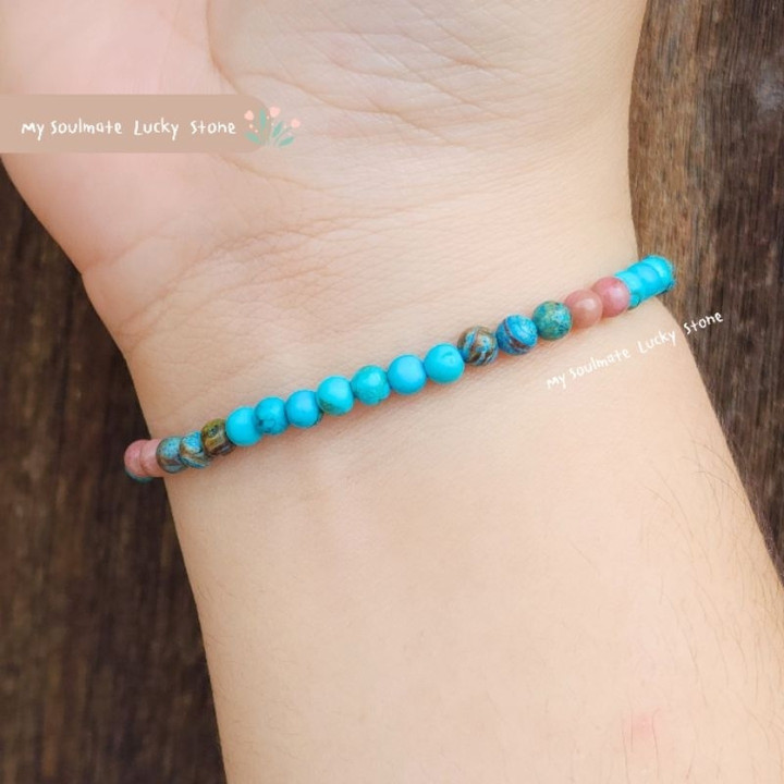 Pulsera de rodonita, crisocola y turquesa: amor, suerte y confianza.