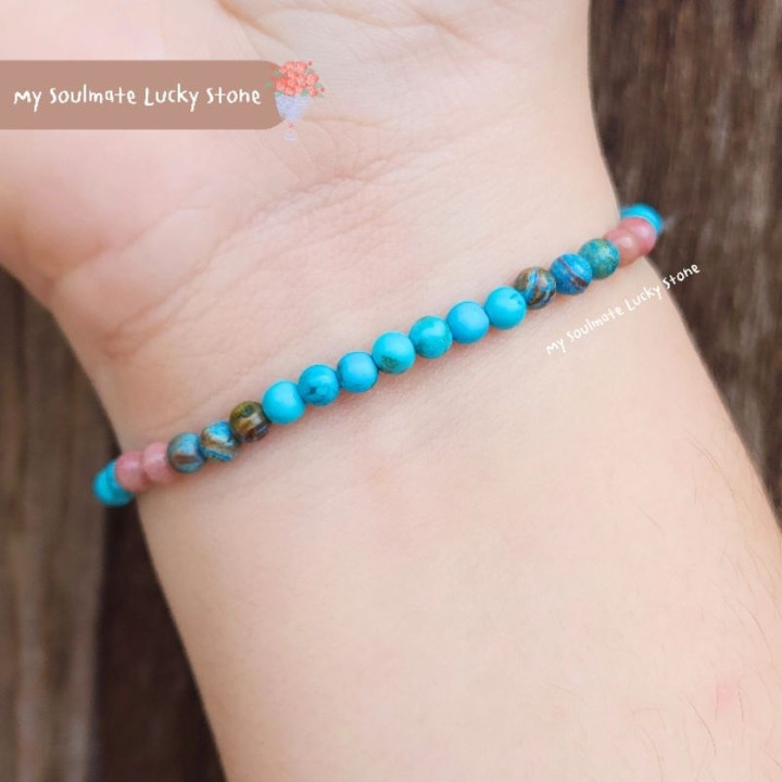 Pulsera de rodonita, crisocola y turquesa: amor, suerte y confianza.