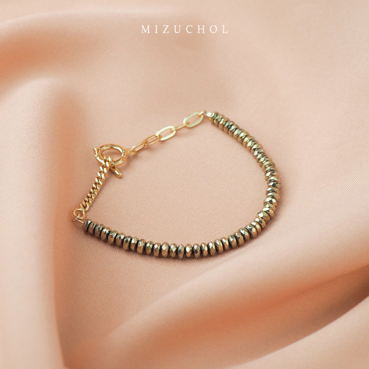 Pyrite Stone Bracelet - Sterling Silver Gold Plated