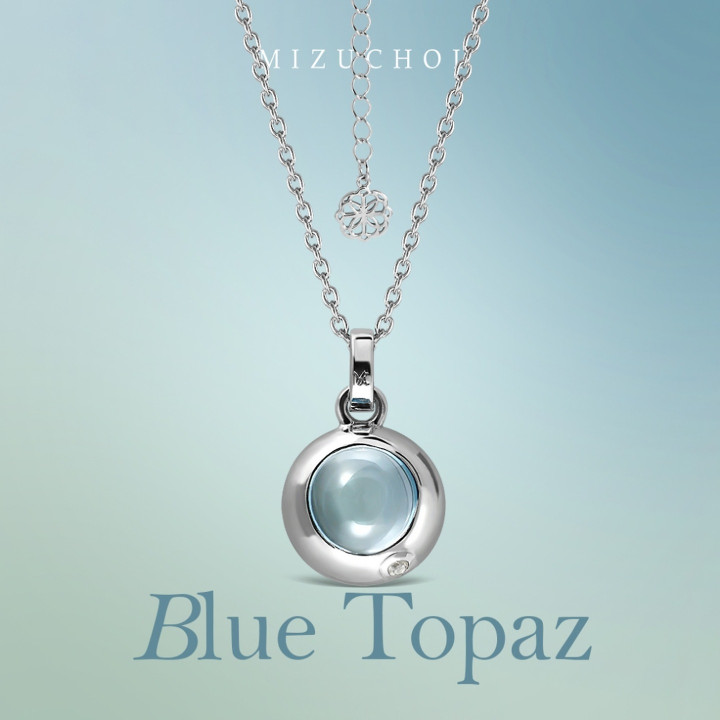 Sterling Silver White Gold Plated Blue Topaz Necklace