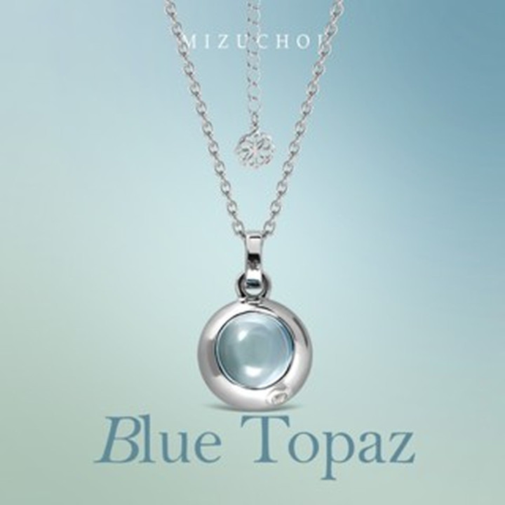 Sterling Silver White Gold Plated Blue Topaz Necklace