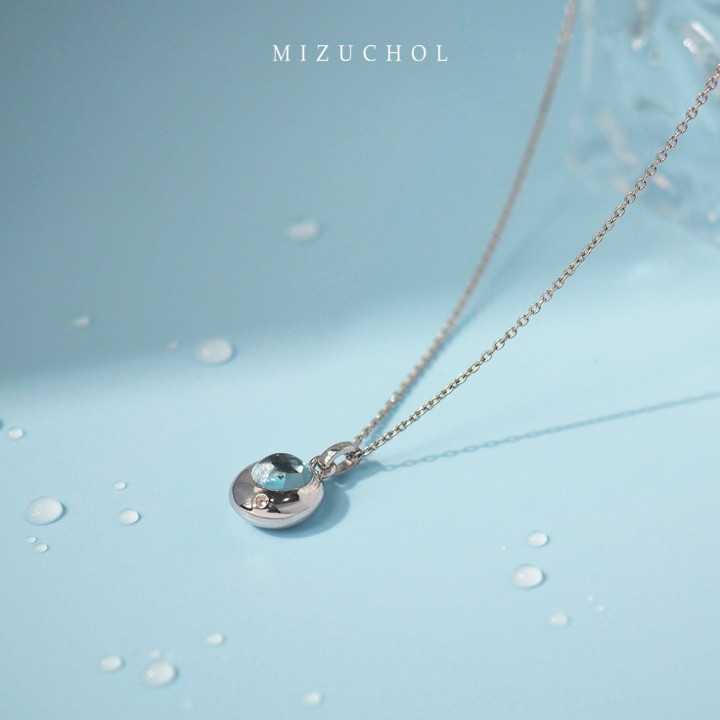 Sterling Silver White Gold Plated Blue Topaz Necklace