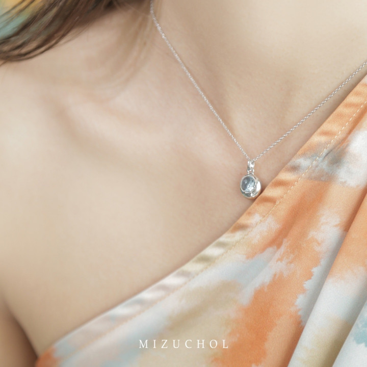 Sterling Silver White Gold Plated Blue Topaz Necklace