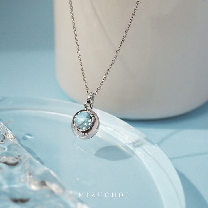 Sterling Silver White Gold Plated Blue Topaz Necklace