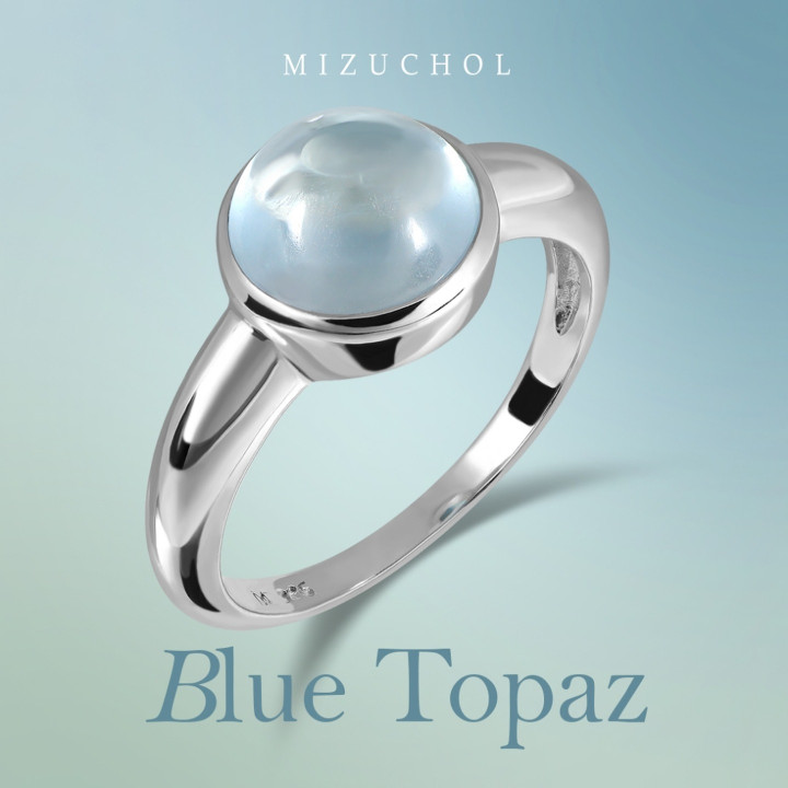 White Gold Plated Sterling Silver Blue Topaz Ring