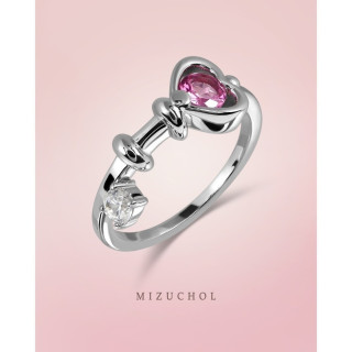 Sterling Silver Pink Tourmaline Lock and Key Couple Rings