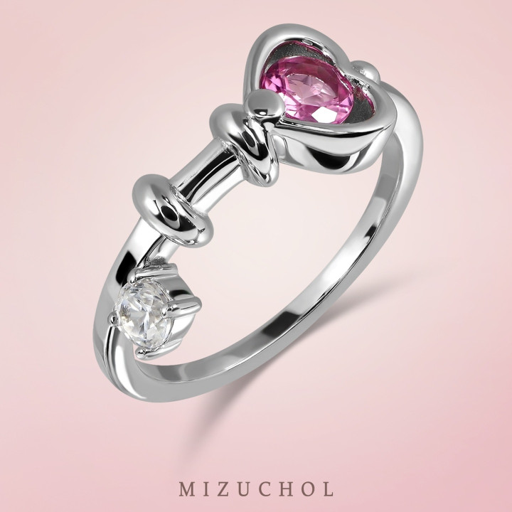 Bagues de couple en argent sterling avec cadenas et clé en tourmaline rose et tourmaline rose