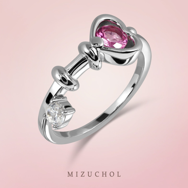 Bagues de couple en argent sterling avec cadenas et clé en tourmaline rose et tourmaline rose
