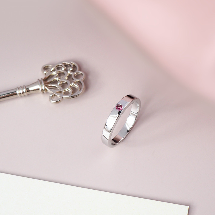Bagues de couple en argent sterling avec cadenas et clé en tourmaline rose et tourmaline rose