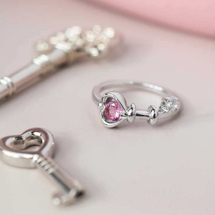 Bagues de couple en argent sterling avec cadenas et clé en tourmaline rose et tourmaline rose