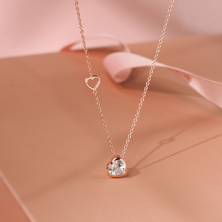Sterling Silver Mini Heart Necklace with White Topaz