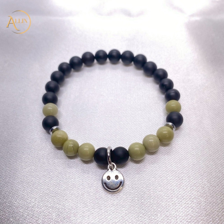 Black Onyx Shadow Guardian Bracelet | CL60 with Smiling Charm