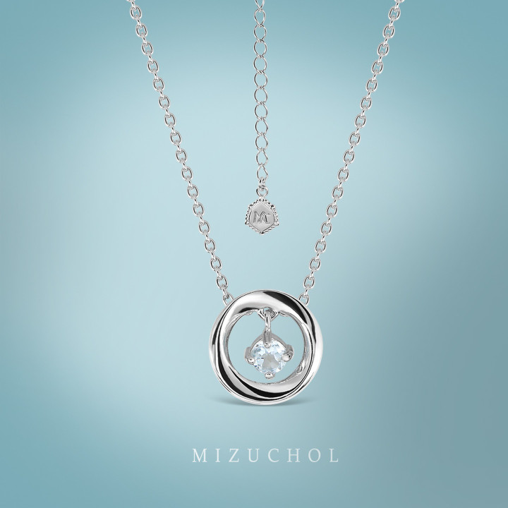 Sterling Silver White Gold Plated Aquamarine Necklace