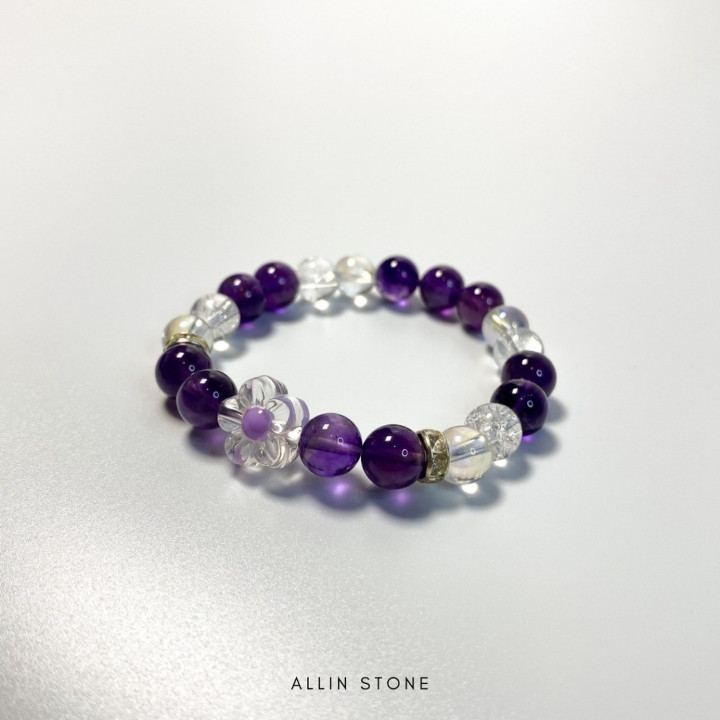 Amethyst and Clear Quartz Bracelet for Focus and Concentration