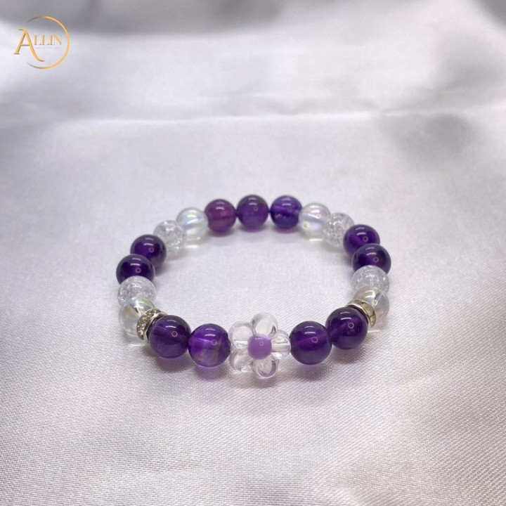 Amethyst and Clear Quartz Bracelet for Focus and Concentration