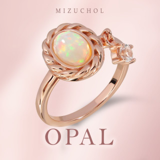 Rose Gold Plated Sterling Silver Opal Tiara Ring