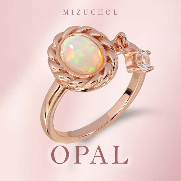 Rose Gold Plated Sterling Silver Opal Tiara Ring