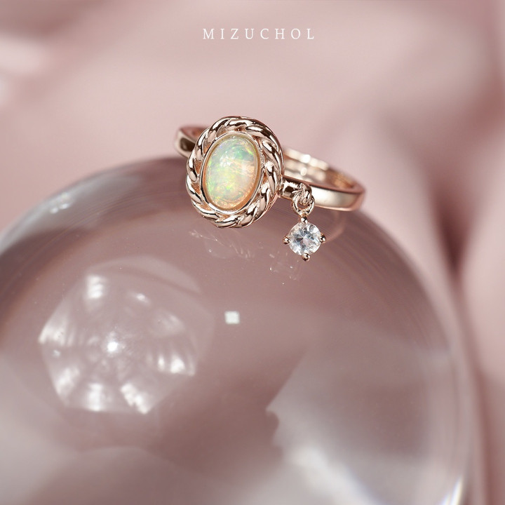 Rose Gold Plated Sterling Silver Opal Tiara Ring
