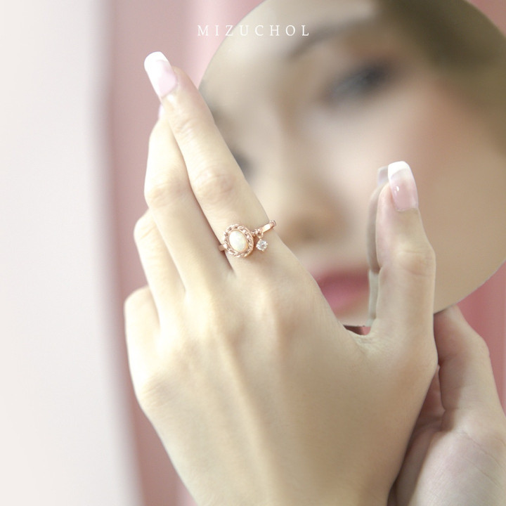 Rose Gold Plated Sterling Silver Opal Tiara Ring