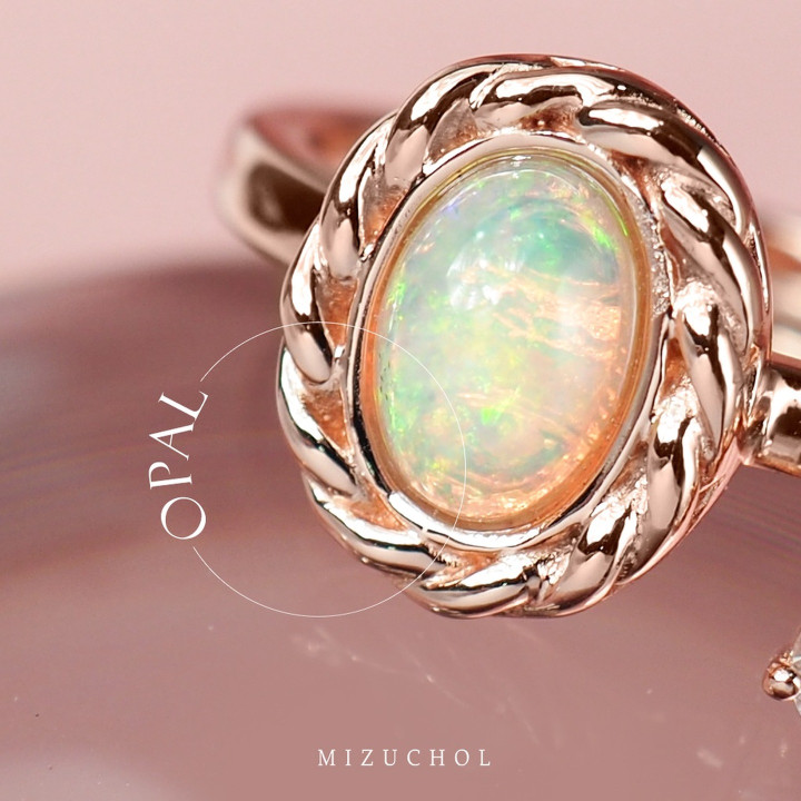 Rose Gold Plated Sterling Silver Opal Tiara Ring