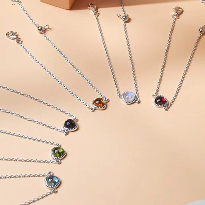 White Gold Plated Sterling Silver Gemstone Bracelet