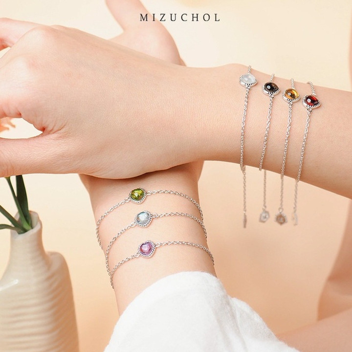 White Gold Plated Sterling Silver Gemstone Bracelet