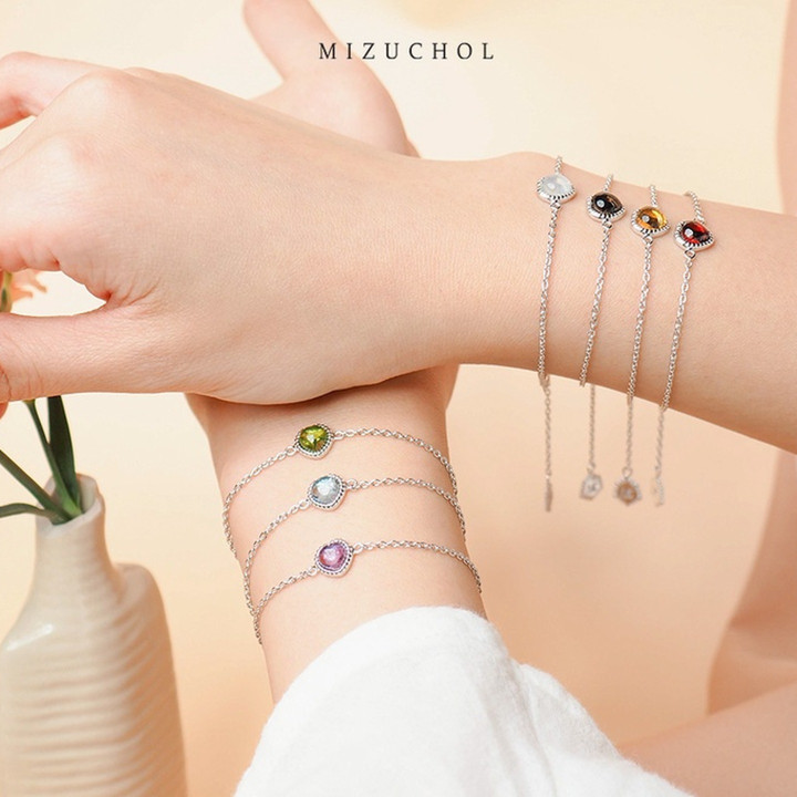 White Gold Plated Sterling Silver Gemstone Bracelet