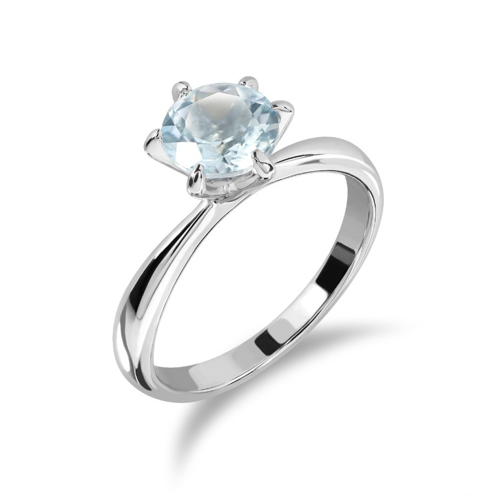 Anillo de aguamarina chapado en oro blanco y plata de ley