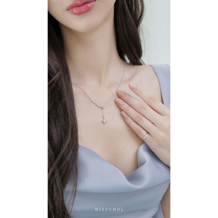 Sterling Silver White Gold Plated Zircon Necklace