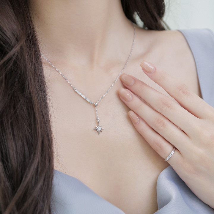 Sterling Silver White Gold Plated Zircon Necklace