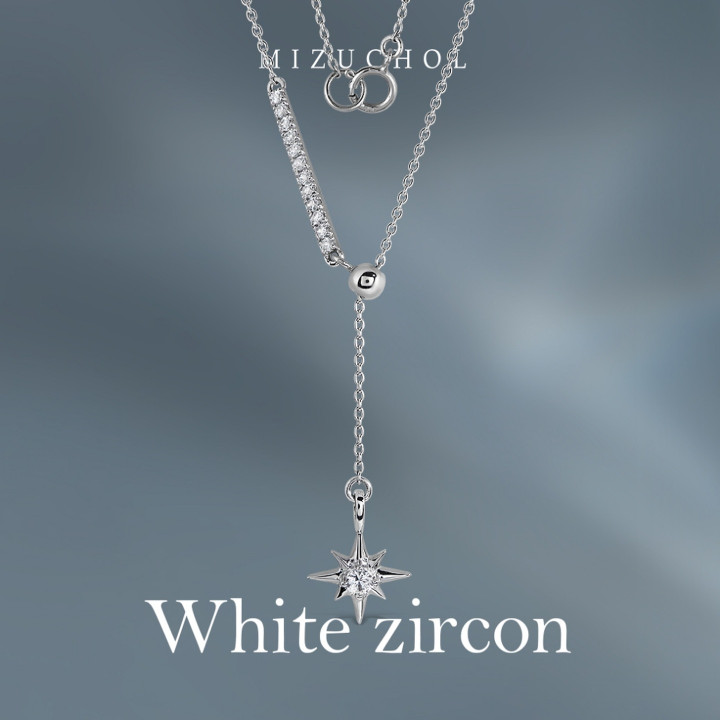 Sterling Silver White Gold Plated Zircon Necklace