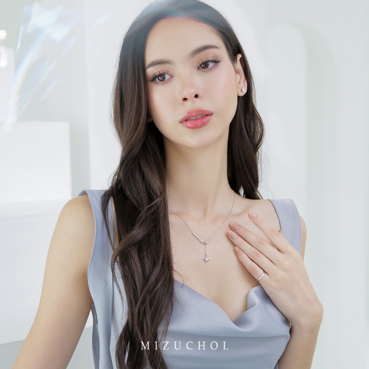 Sterling Silver White Gold Plated Zircon Necklace