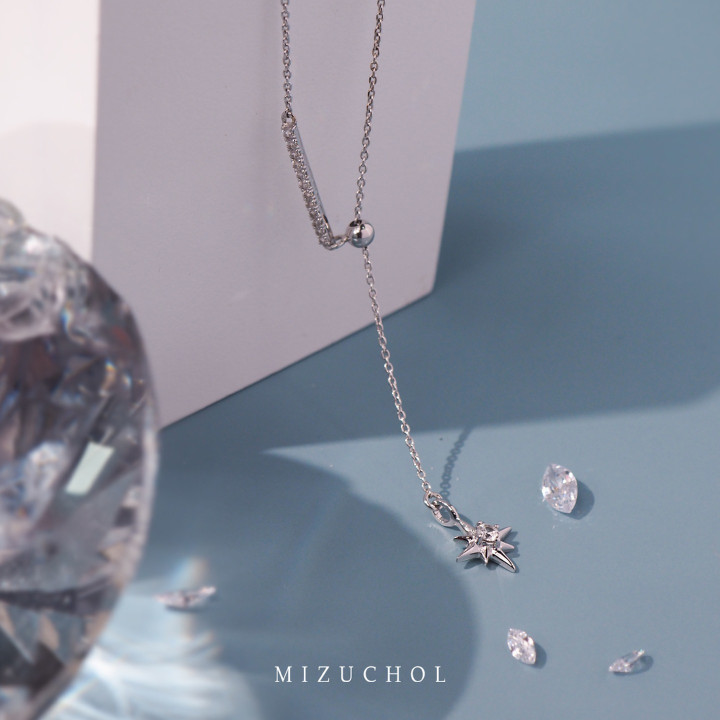 Sterling Silver White Gold Plated Zircon Necklace