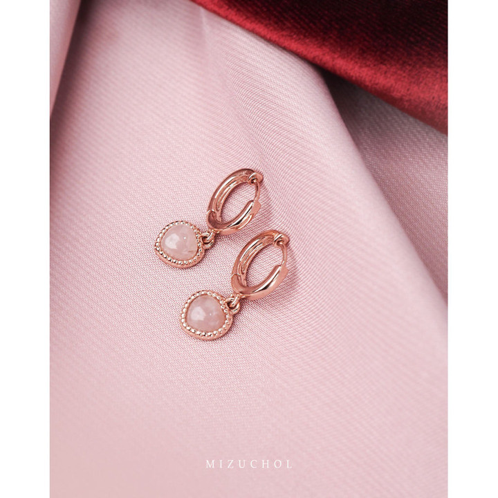 Strawberry Quartz Heart Hoop Earrings