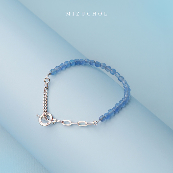 Blue Chalcedony Bracelet - Sterling Silver White Gold Plated