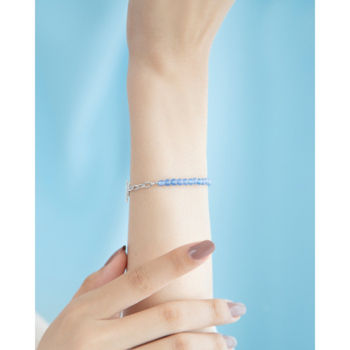 Blue Chalcedony Bracelet - Sterling Silver White Gold Plated