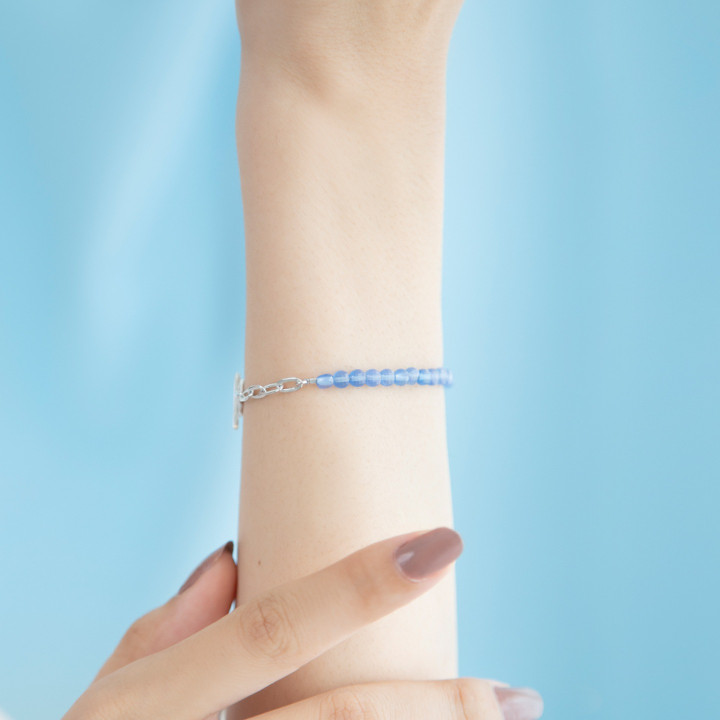 Blue Chalcedony Bracelet - Sterling Silver White Gold Plated