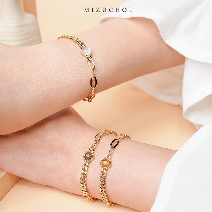 White Gold Plated Sterling Silver Gemstone Chain Bracelet